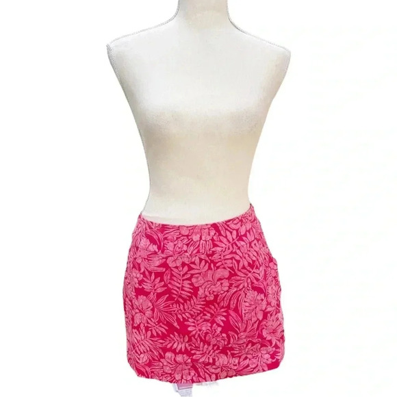 Vintage Nicole Miller Pink Floral Hawaiian Print Mini Skirt – Made in USA - Picture 2 of 9